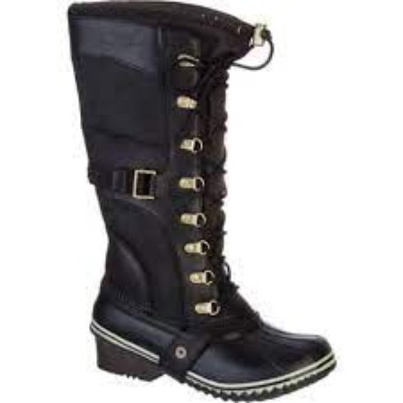 Sorel Conquest Carly Womens Sz 9.5 Leather Lace Up Winter Boots Black - Picture 1 of 15